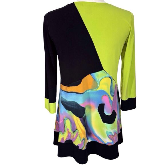 Eva Varro Abstract Tunic Top Small Black Green Multi Colorblock 3/4 Sleeve - Picture 2 of 6